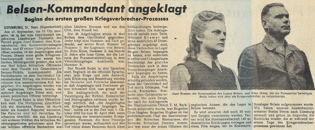 Einleitung für einen Korrespondentenbericht Stefan Heyms aus Lüneburg in der „Münchener Zeitung” vom 22. September 1945. 