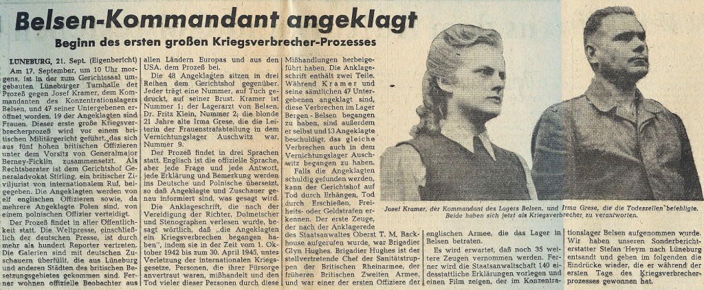 Einleitung für einen Korrespondentenbericht Stefan Heyms aus Lüneburg in der „Münchener Zeitung” vom 22. September 1945.
